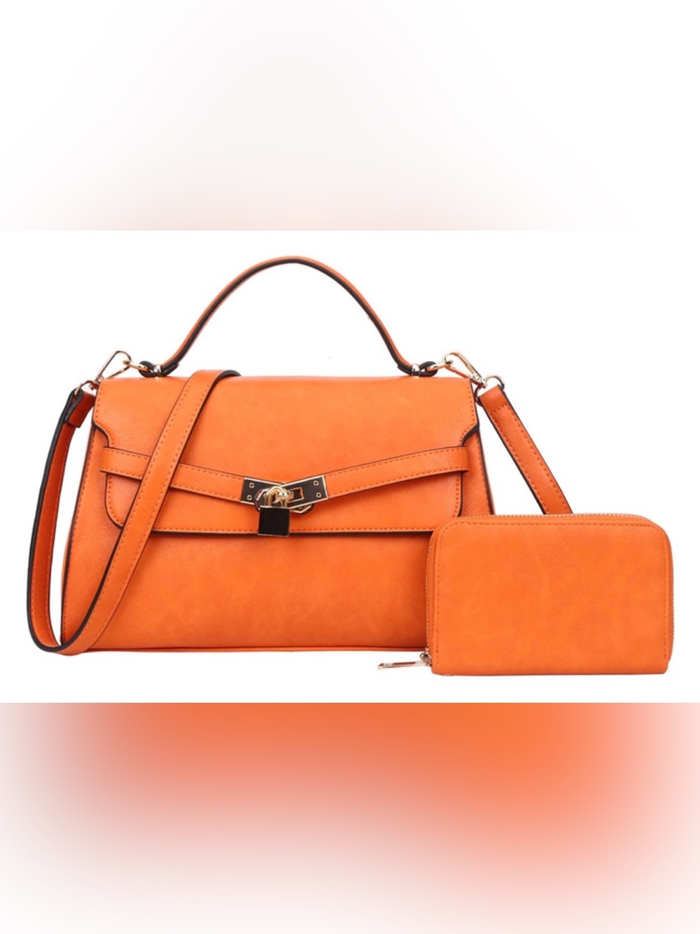 NWT 2 Pc Elegant Orange Top-Handle Bag with Removable Strap and Matching Wallet